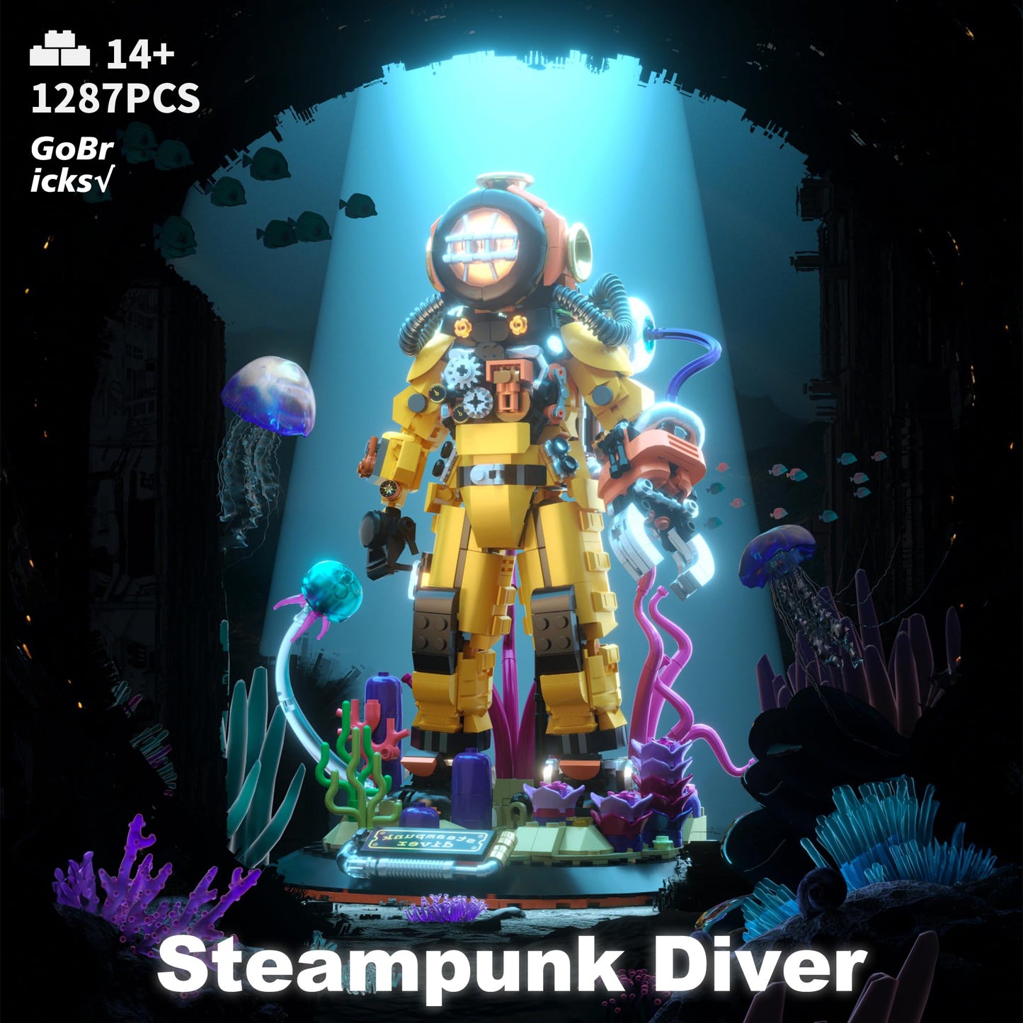 Building Toys Set, Steampunk Diver Buildings Blocks for Adults, Teens 14+, Creative Model Building Kits Birthday Home Office Decoration, 1287PCS