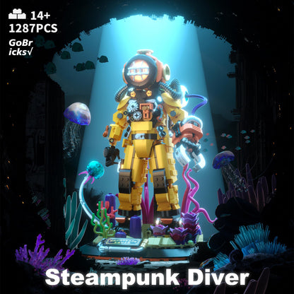 Building Toys Set, Steampunk Diver Buildings Blocks for Adults, Teens 14+, Creative Model Building Kits Birthday Home Office Decoration, 1287PCS