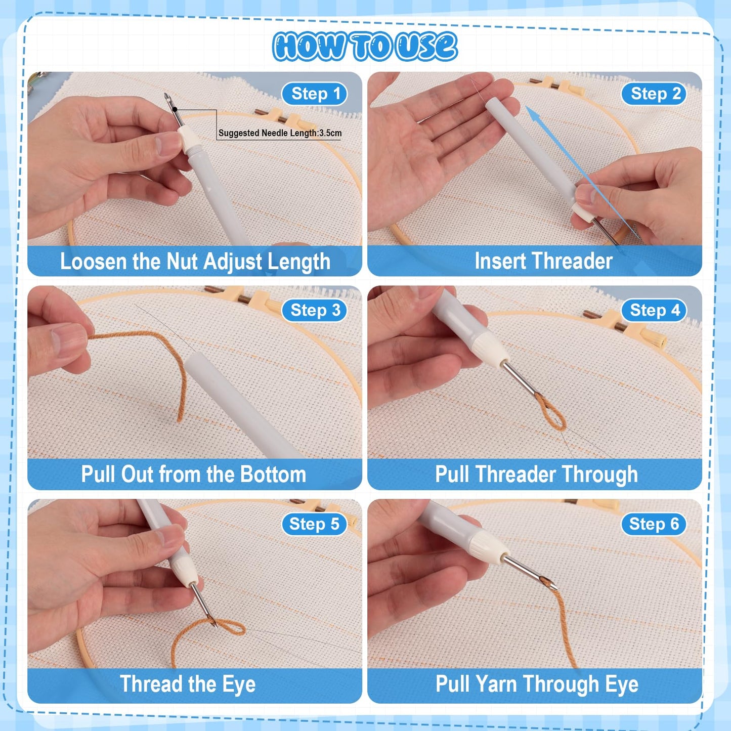 35Pcs Punch Needle Kit Adult Beginner, Adjustable Punch Needle Tool with Different Size Needles & Storage Case, Wooden Handle Embroidery Pen Set for Gifts, Decoration & DIY Craft Project