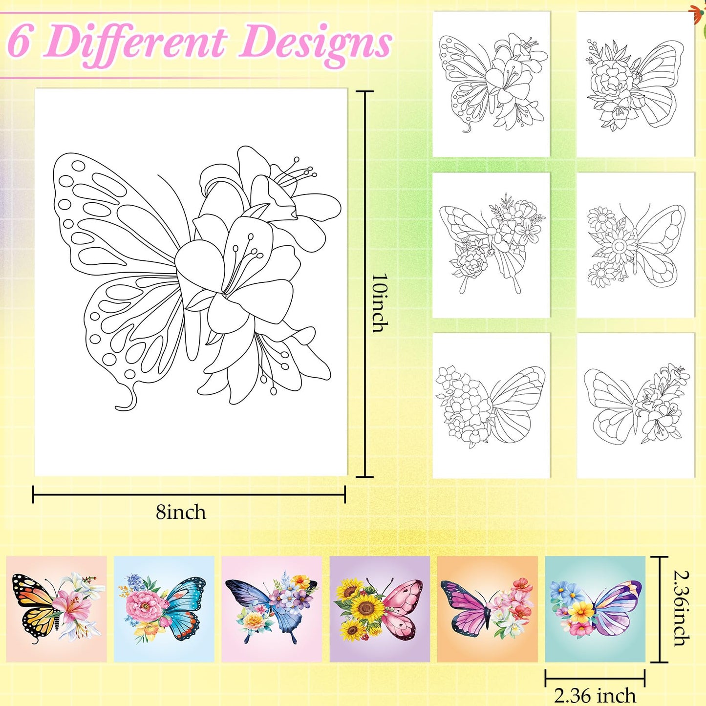 Dinifee 6 Pack Pre Drawn Canvas for Painting Pre Printed Canvas Kit 8 x 10 Inch Stretched Cotton Paint and Sip Set for Adults Couple Party Valentine Date Night(Butterfly)