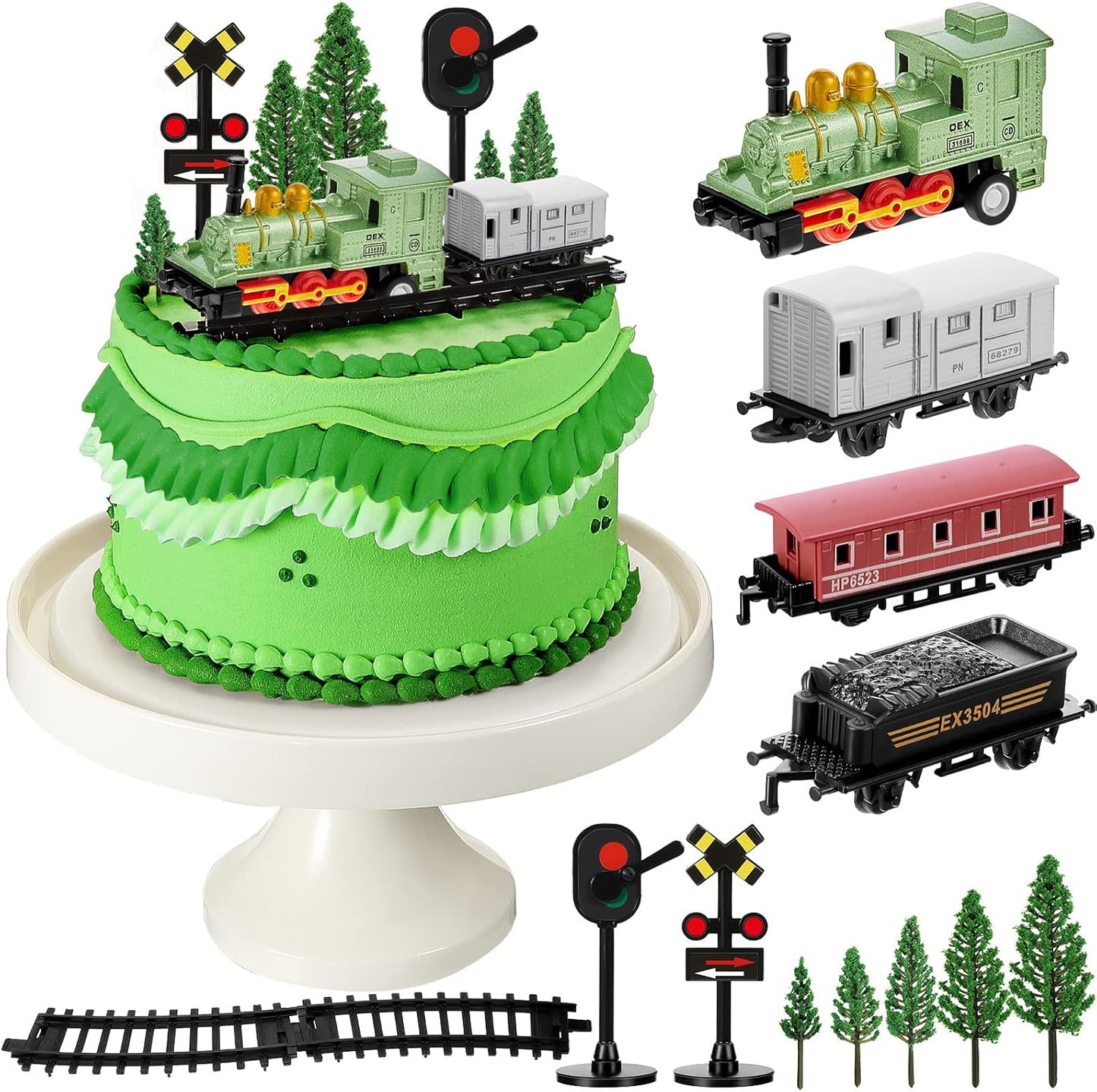 13 Set Pieces Train Cake Toppers Train Cake Decorations Train Birthday Party Supplies Mini Train Toy Train Track