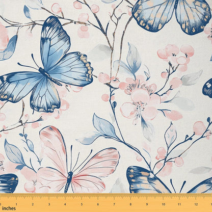 Dreamy Butterflies Fabric by The Yard,Pink Blooming Flowers Soft Flannel Polyester No Stretch Fabric,Spring Botanical Decor Kids Girls Women Crafts & Sewing Supplies,3 Yards,108" L x 59" W