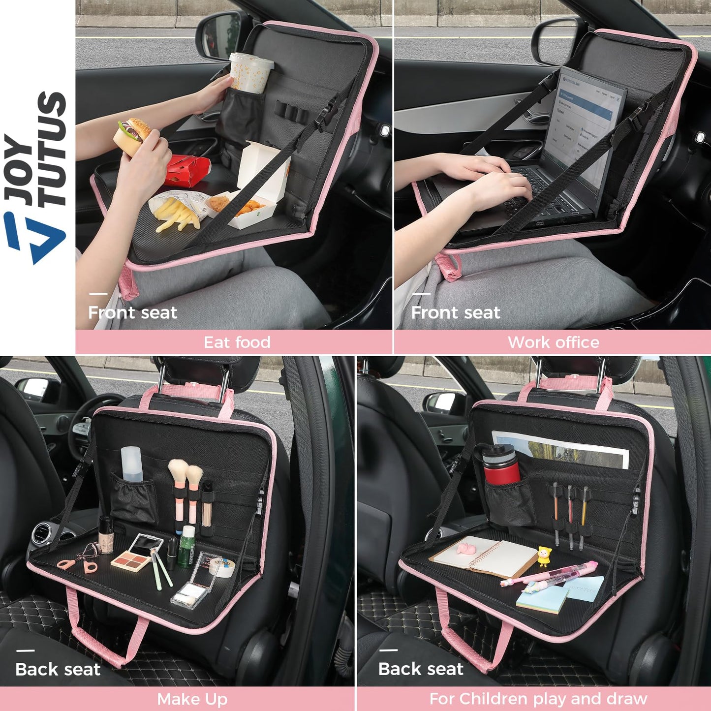 JOYTUTUS 3 in 1 Steering Wheel Eating Tray, Car Back Seat Laptop Desk, Multifunctional Office Bag, Car Work Table for Writing, Car Organizer for Kids, Commuters, Family