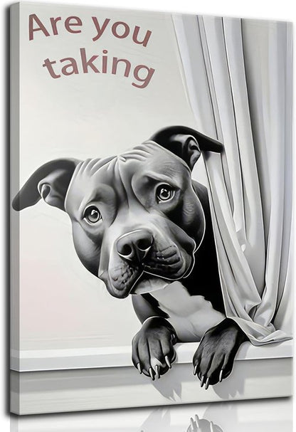 KADEYEE Funny Dog Bathroom Wall Art - French Bulldog Peeking Into Toilet | Black & White Framed Print 12x16 Inch