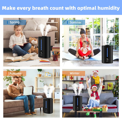 6L Humidifiers for Bedroom Large Room Home, Cool and Warm Humidifier for Plants Mist Top Fill Desk Humidifier Essential Oil Diffuser, Quiet Humidifiers with Adjustable Mist,360°Nozzle-Midnight Black