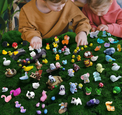 CasaTena Mini Resin Animals Figures Set 100 Pieces Mystery Blind Bag for Dollhouse Miniature Garden Decor - Slime Charm for Craft - Tiny Resin Animal