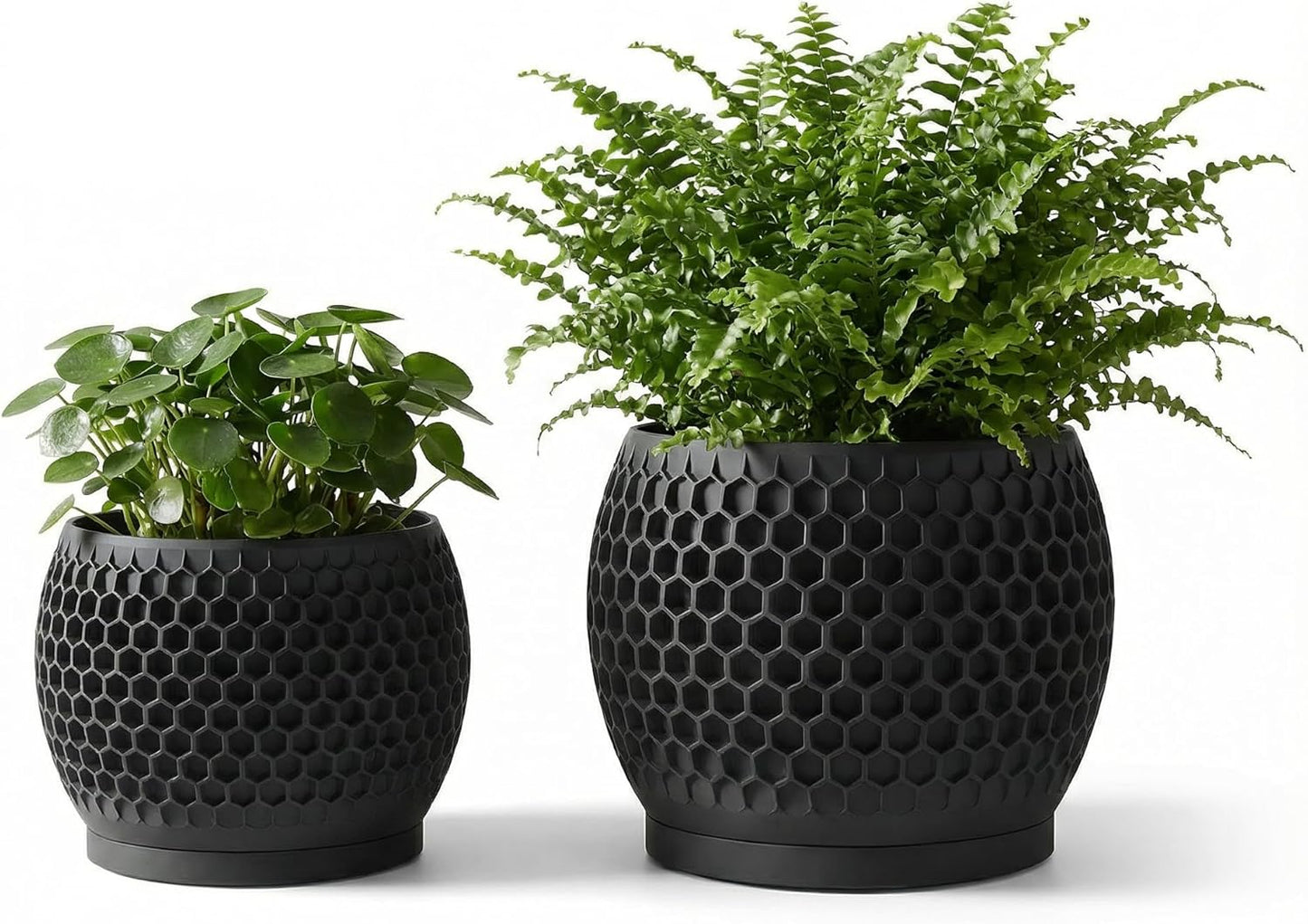Fabix3D 3D 4.7/6 Inch Plant Pots, Modern Printed Honeycomb Planters for Indoor Plants, Matte Black Decorative Flower