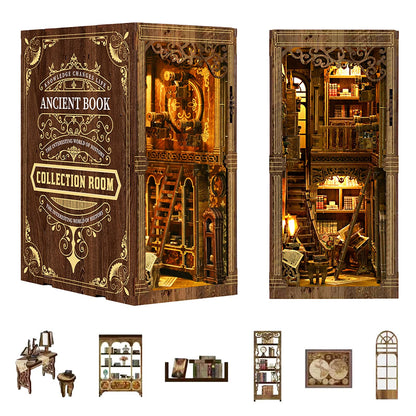 Book Nook Kit - DIY Miniature House Kit for Adults and Teens, 3D Wooden Puzzle Book Nook Craft Bookshelf Decor, Gifts for Birthday Father's Day, Ancient Books Collection Room