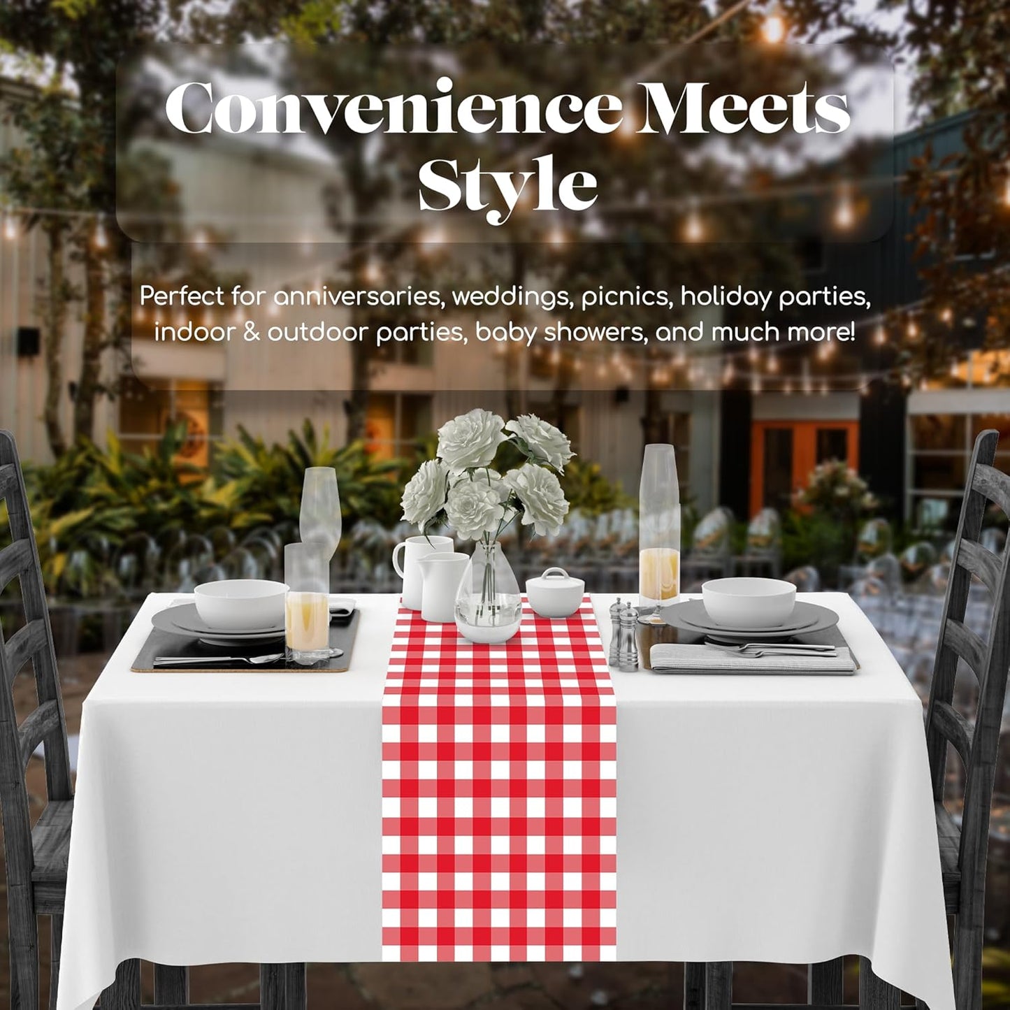 12 Pack 14 108 Inch. Red Gingham Checkered Premium Disposable Plastic Table Runner x Table Runner for Dinner Parties