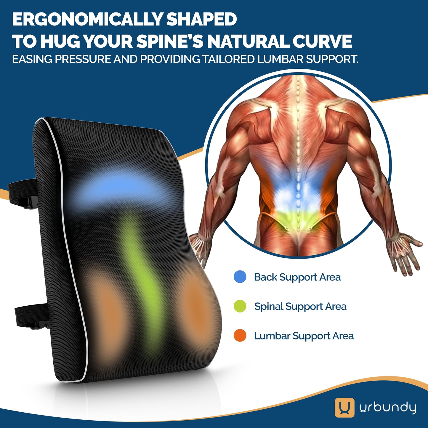 Lumbar Support Pillow for Office Chair with Strap - Perfect Lumbar Pillow Cushion for Upper & Lower Back Support for Office Chair, Back Support Back Pillow - Also Perfect Lumbar Support Pillow for Car