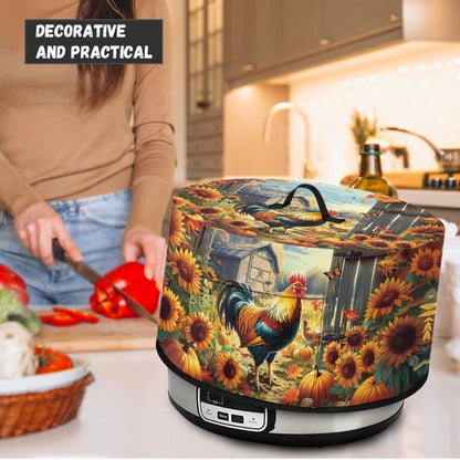 Slow Cooker Dust Cover with Oval Rooster Sunflowers Print, Fits 6-8 Quart Slow Cooker, Pocket Included