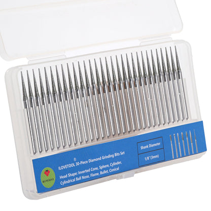 30-Piece Diamond Drill Bits Set for Jewelry Making Sea Glass Shells Gemstones Diamond Tipped Drill Bits for Dremel Rotary Tools Glass Ceramic Stone