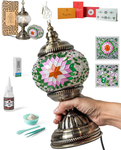 Ottoman Mosaics Turkish Mosaic Lamp Kit | DIY Art & Craft Project for Adults | Make Your Own Handmade Lamp (Green)