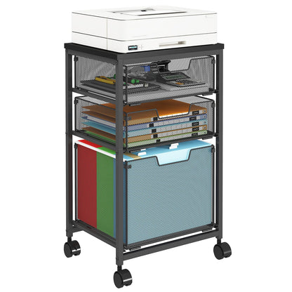 Sbanmao Rolling Storage Cart with 1L+2S Drawers, Mobile File Cabinet, Hanging File Folder Organizer, Printer Stand Utility Cart Filing Cabinet, Craft Art Organizer Cart for Classroom, Office, Home