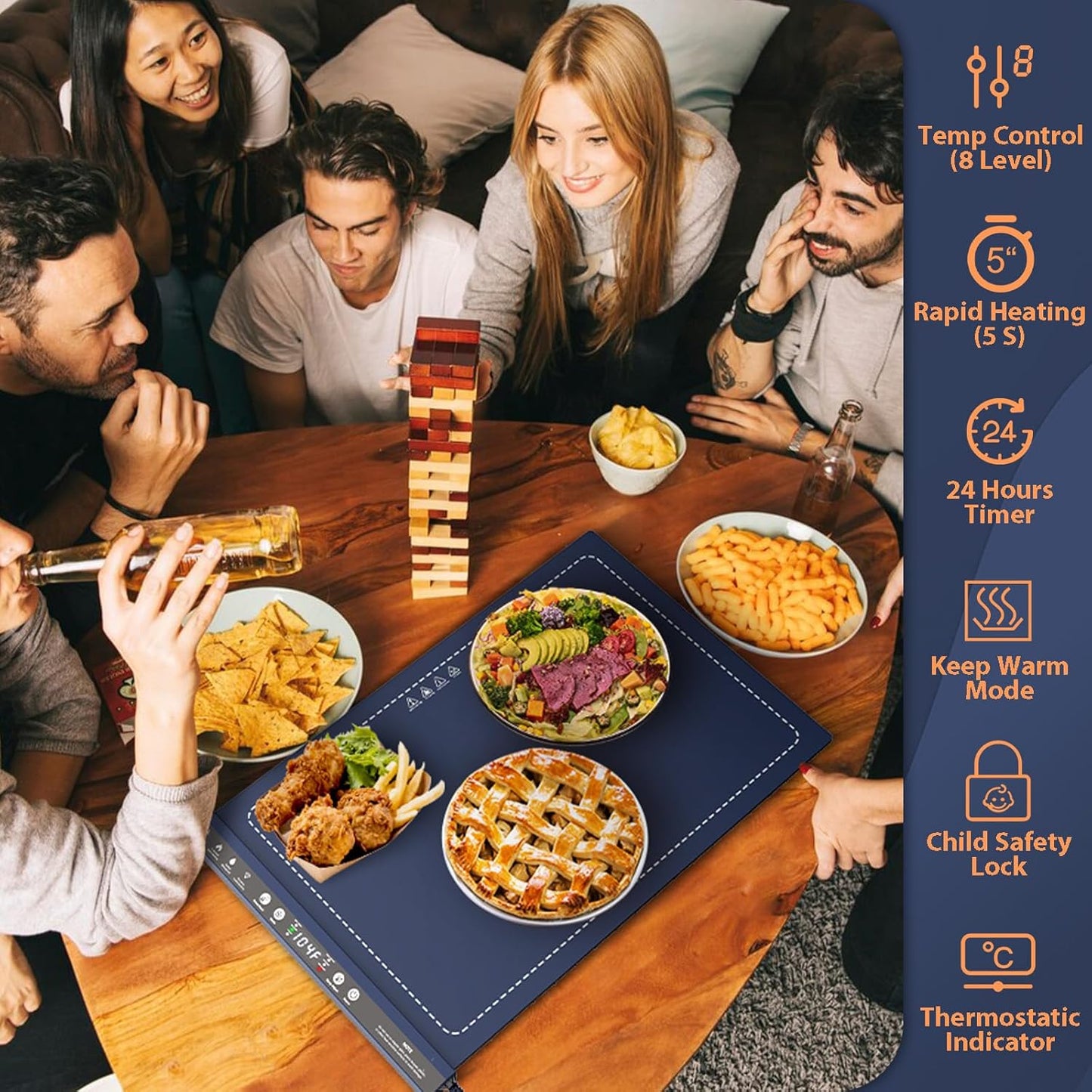 8 24H Silicone Warming Mat for Food, Foldable Electric Food Warming Tray Kitchen Heating Mat for Buffets Party, Buffet