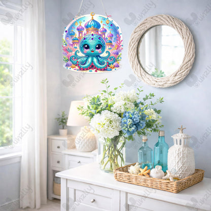 Yunzlly DIY Hanging Diamond Art Pendant Kit, Special Crystal Double Sided Diamonds Painting Ornament Kit for Adults, Acrylic Gem Painting Board for Window&Door&Wall (Octopus)