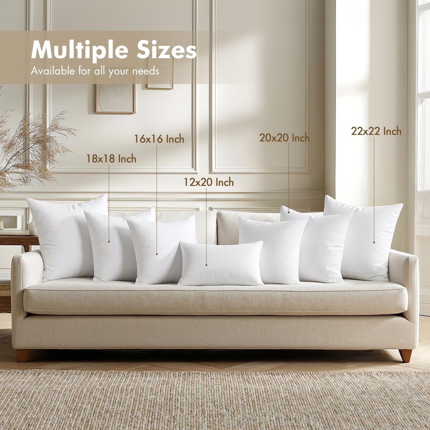 MIULEE Throw Pillow Inserts - Pack of 4, 20x20 Inch, 100% Virgin Microfiber Filling for Ultimate Comfort
