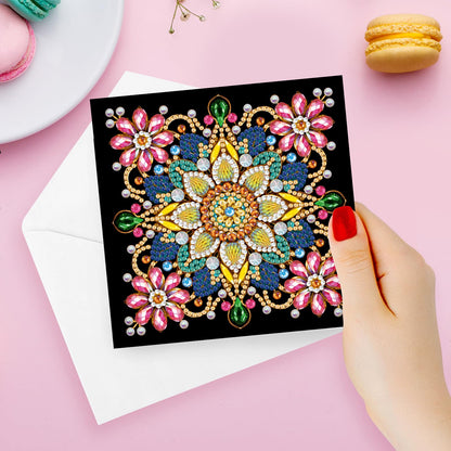 pigpigboss 6 Packs Mandala Diamond Art Greeting Card Kit, Flower Birthday Cards Paint with Diamonds, Special Shaped Diamond Painting Dots Cards Crafts for Adult Holiday Wishes and Blessing