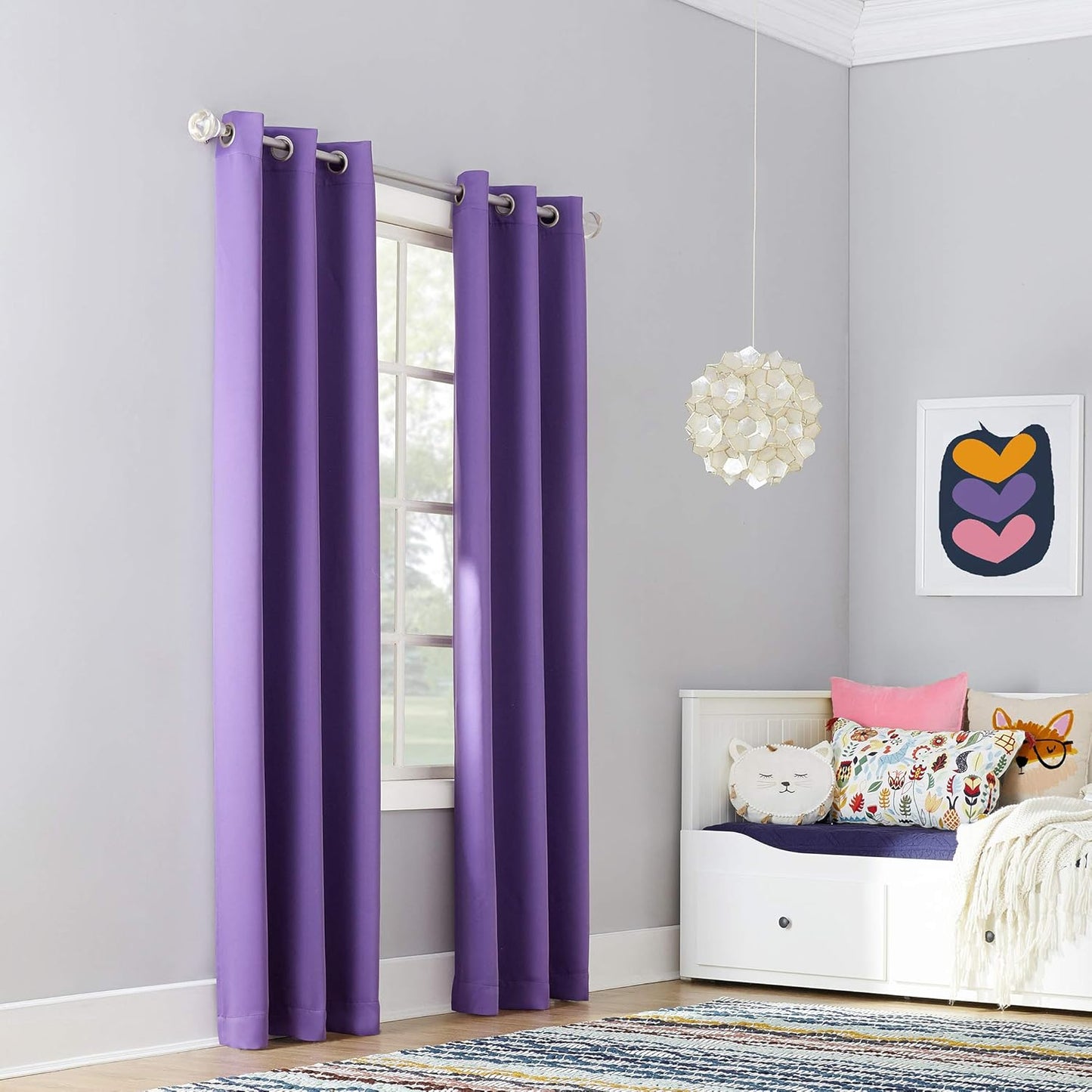 Sun Zero Riley Kids Bedroom Blackout Grommet Curtain Panel, Purple, 40" x 63"