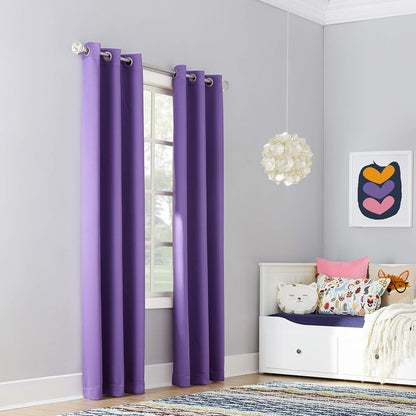 Sun Zero Riley Kids Bedroom Blackout Grommet Curtain Panel, Purple, 40" x 63"
