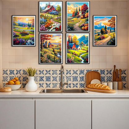 Leatrice Fall Diamond Painting Kits for Adults 5D Diamond Art Kits Gem Dots Paintings Full Drill Beginners Women DIY for Home Wall Decor 11.8x15.7 Inches Landscape 6 Pack