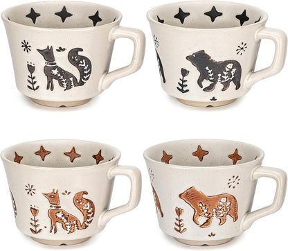 11 oz (Set 4, Ceramic Coffee Mug, Small Novelty Unique Teacup with Handle, Stoneware Cup for Tea Mocha Latte Cappuccino