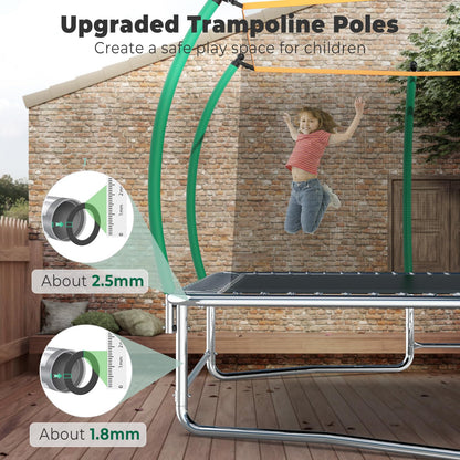 Lyromix 16FT Outdoor Rectangle Trampoline for Kids and Adults, Rectangular Trampoline with Curved Poles, Pumpkin Trampolin with Light, Sprinkler, Soccer and Storage Bag