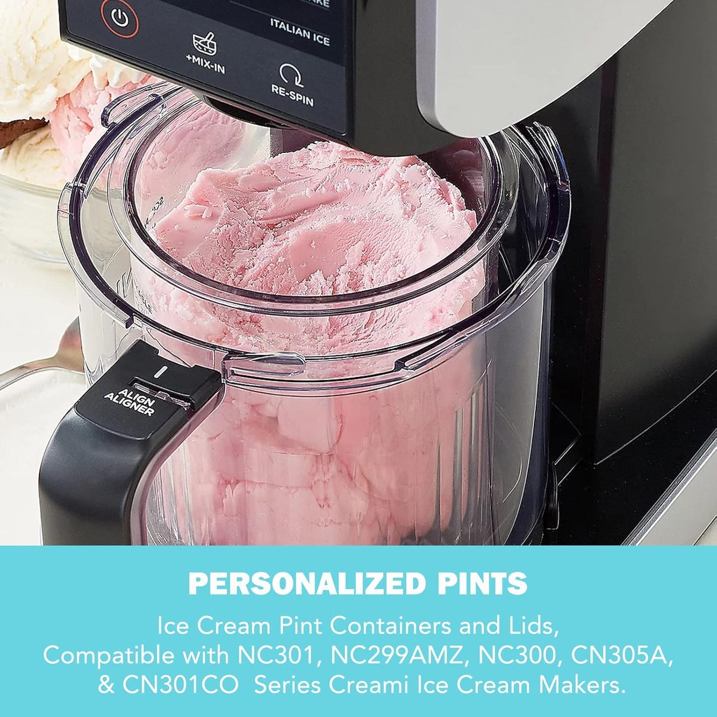 4 16oz NC301 NC300 NC299AMZ LP Pcs Ice Cream Pints Containers and Lids, Cups Compatible with Series Creami Makers