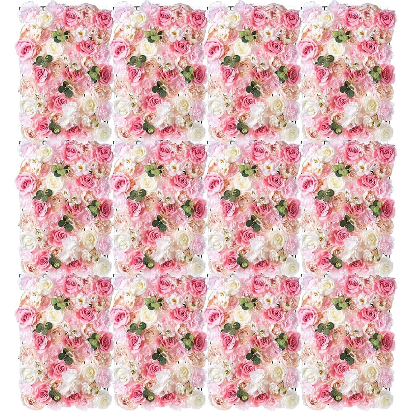 GOUZIBHD Flower Wall Panel, Fake Silk Flower Backdrop, Artificial Flower Wall Mat for Wedding Party Bridal Baby Shower Living Room Decor, 16 X 24 in Silk Rose Wall(Size:12PCS)