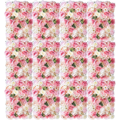 GOUZIBHD Flower Wall Panel, Fake Silk Flower Backdrop, Artificial Flower Wall Mat for Wedding Party Bridal Baby Shower Living Room Decor, 16 X 24 in Silk Rose Wall(Size:12PCS)