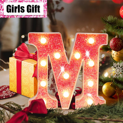 Light Up Letters, Glitter Alphabet Letter Sign Pink LED Marquee Letter Lights Battery Powered for Night Light Girls Bedroom Birthday Party Wedding Home Christmas Decorations Gift for Her-Pink C