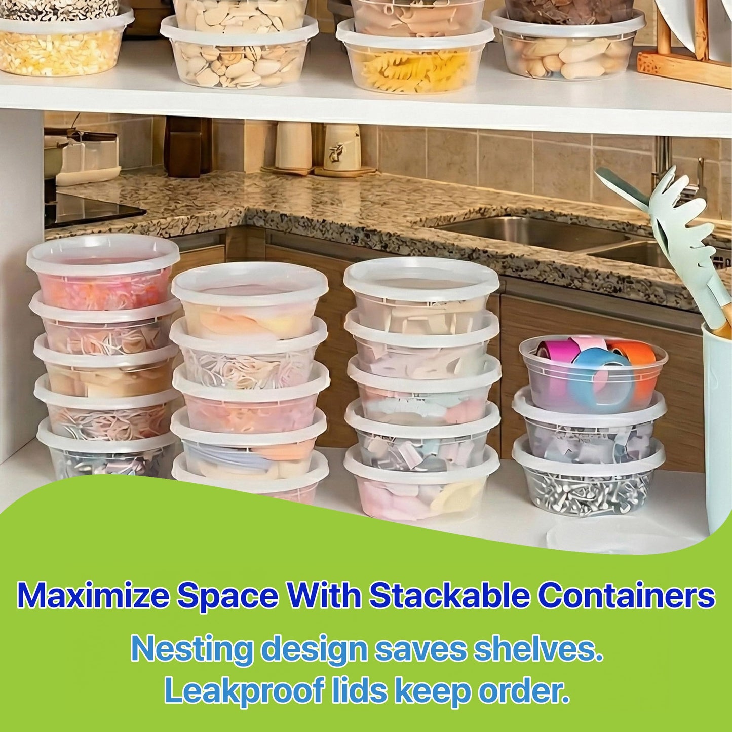 Pokanic Food Storage Containers [10 Set] x [8 oz] Plastic Deli Containers with Lids Slime Soup Meal Prep Containers | BPA Free | Stackable | Leakproof | Microwave/Dishwasher/Freezer (10 Set, 8 oz)