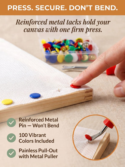 Needlepoint Stretcher Bars for Needlework, 12-Pack Pine Wood Frame Kit with 8/12/16 Inch Bars, 100 Tacks, Tack Puller and 14-Mesh Canvas for Stitching