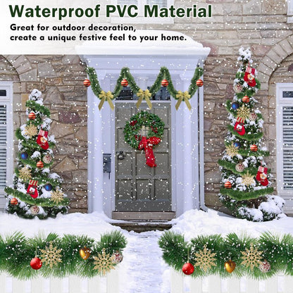 50FT Christmas Garland Christmas Decorations, Green Christmas Tree garland decor 5 Snowflakes, DIY Artificial Garland Holiday Outdoor Decorations for Stairs Railing, Fireplace, Staircase, Window, Door