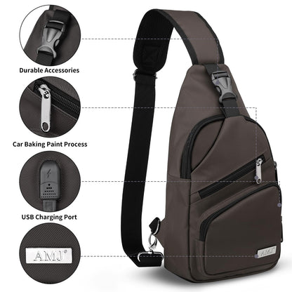 AMJ Crossbody Sling Bag Men Women, Casual Shoulder Backpack, Chest Daypack Satchel for Hiking Travel