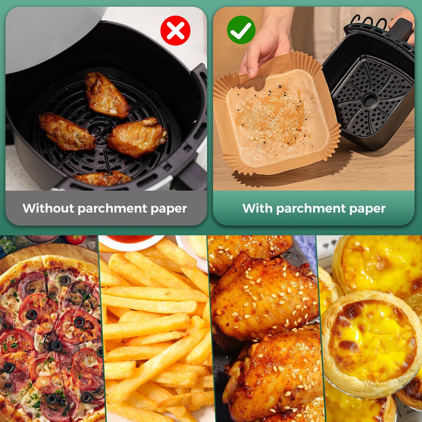 Air Fryer Paper Liners, 200pcs Air Fryer Liners Disposable, 8" Square Baking Liner for 5-8 qt Airfryer Basket, Non-stick and Oil Proof Parchment Paper for Oven, Pans & Baking