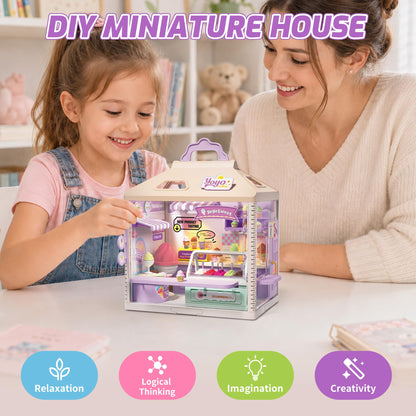 MINDNOOK DIY Miniature House Kit, LED Light-Up Dollhouse, Mini Dollhouse Building Set with Furniture, Craft Hobby Gift for Adults, Teens & Kids Ages 6+ (Ice Cream Shop)