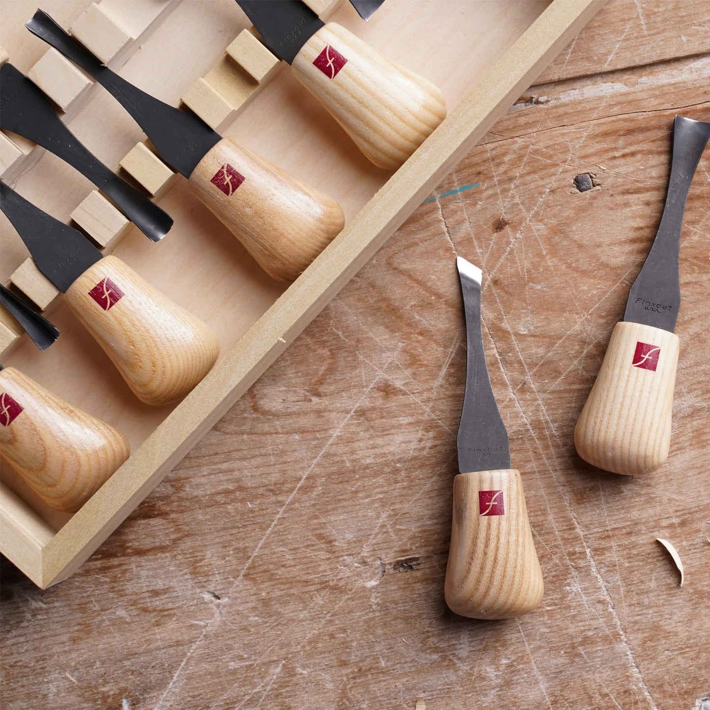 Flexcut Carving Tools Deluxe Palm Gouge Set FR405, Wood Crving Kit, Razor-Sharp 1095 High Carbon Steel Blade, Made in the USA