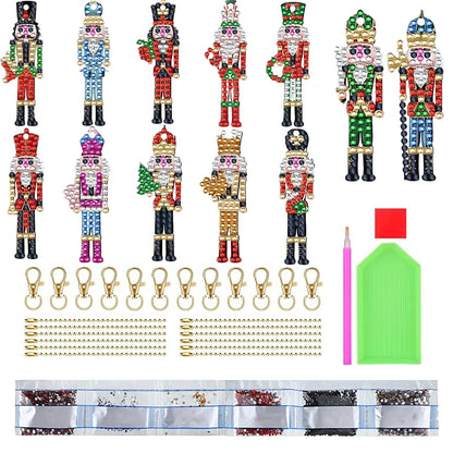 12 Pcs Christmas 5D DIY Diamond Art Painting Keychains Kits for Adult Beginners. Double Sided Hanging Christmas Soldier Keychains and Ornaments for Decoration Gifts (key09)