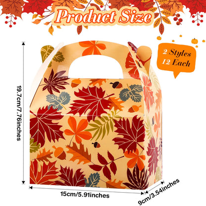Capoda 24 Pcs Fall Treat Boxes Thanksgiving Fall Party Candy Boxes Pumpkin Maple Leaf Pattern for Treats for Thanksgiving Favor Autumn Harvest Halloween Birthday Party Decoration
