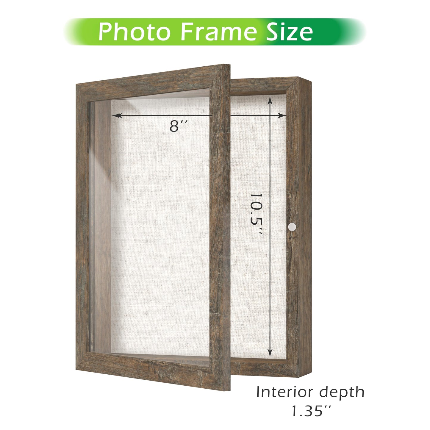 FrameWorks 8.5x11 Deep Shadow Box Frame, Wooden Display Case w. Linen Board & Tempered Glass Door - Brown Woodgrain - Medium - Wall Mounted