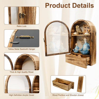 SAMGUYUE 10 x16 Shadow Box Frame, Sturdy Rustic Memory Display Case with Linen Back and Drawer, Picture Frame Wedding Bouquet Memorabilia Medals Photos