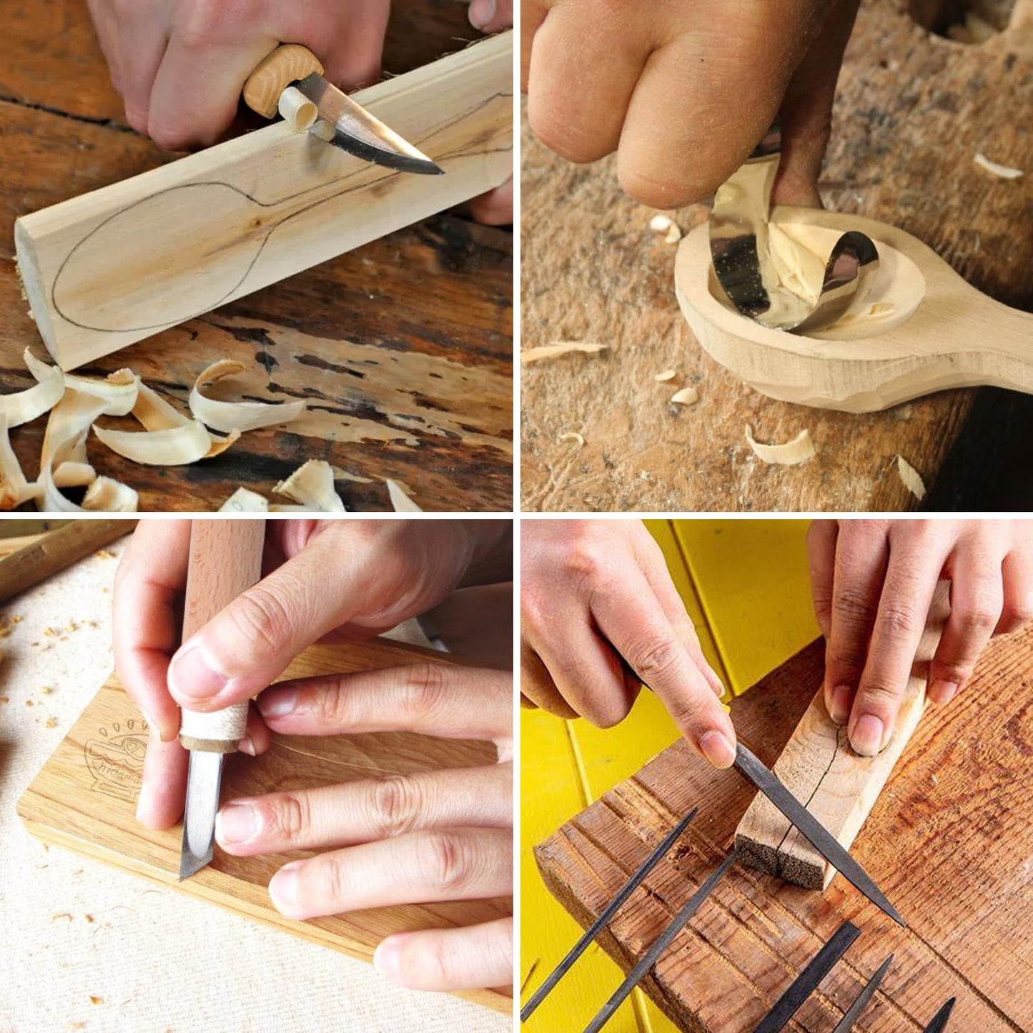 MILUOSONG Wood Carving Kit Box Wood Carving Tools Hand Carving Knife Set with hand Files for Wood,Model,Spoon,Pumpkin, Vegetables Carving Kit for Kids Adults Beginners Woodworking DIY