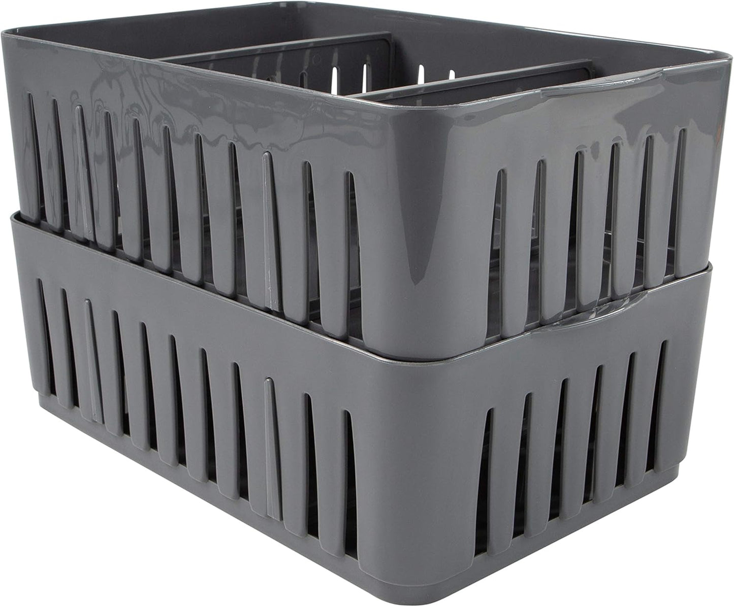 Simplify 3 Compartment Stackable Bin with Adjustable Dividers, Drawer Organizer, Storage Basket for Office, Desk