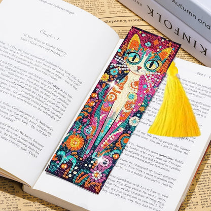 Puraikcmi 6 PCS 5D DIY Diamond Art Bookmarks Kit Cats Diamond Paintings Bookmarks Kits with Tassels Acrylic, Rhinestone Crafts Decoration Gift Set for Book Lovers Beginners & Adults