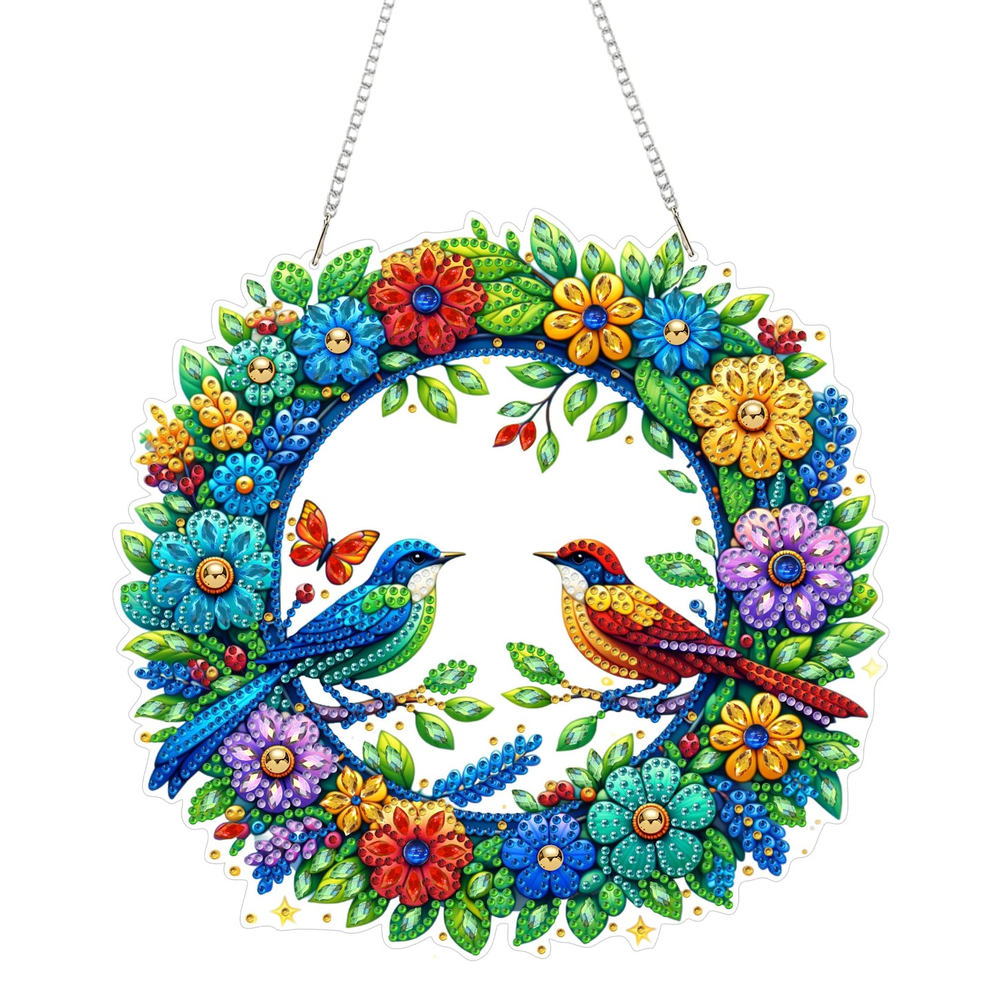 Eiflow Acrylic Diamond Art Hanging Kit for Adults Bird, DIY Diamonds Painting Door Hanging Board Kit, Special Crystal Diamond Art Painting Pendant Ornament (Wreath)