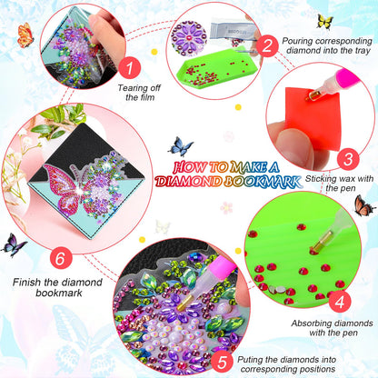 Ireer 8 Pcs Diamond Art Bookmark Kit Butterfly Diamond Painting Bookmark DIY Corner Book Marks for Kid Adult Book Lover Graduation Birthday Wedding Crafts Supplies, 8 Styles
