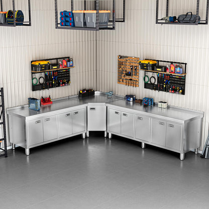 WWK 59" x 21" Stainless Steel Prep Table with Cabinet, Commercial Kitchen Table for Prep & Work, Heavy Duty Work Table with 4 Doors for Kitchen, Restaurant, Hotel, Garage and Cafe