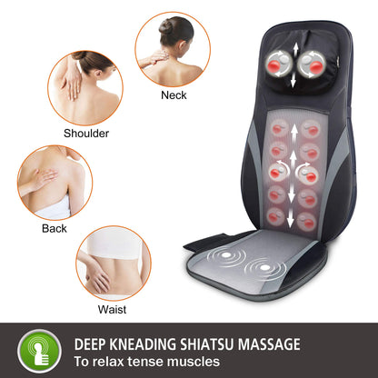 Snailax Shiatsu Back Massager with Heat -Deep Kneading Massage Chair Pad with Adjustable Intensity, Shiatsu Chair Massager to Relax Full Body Muscle