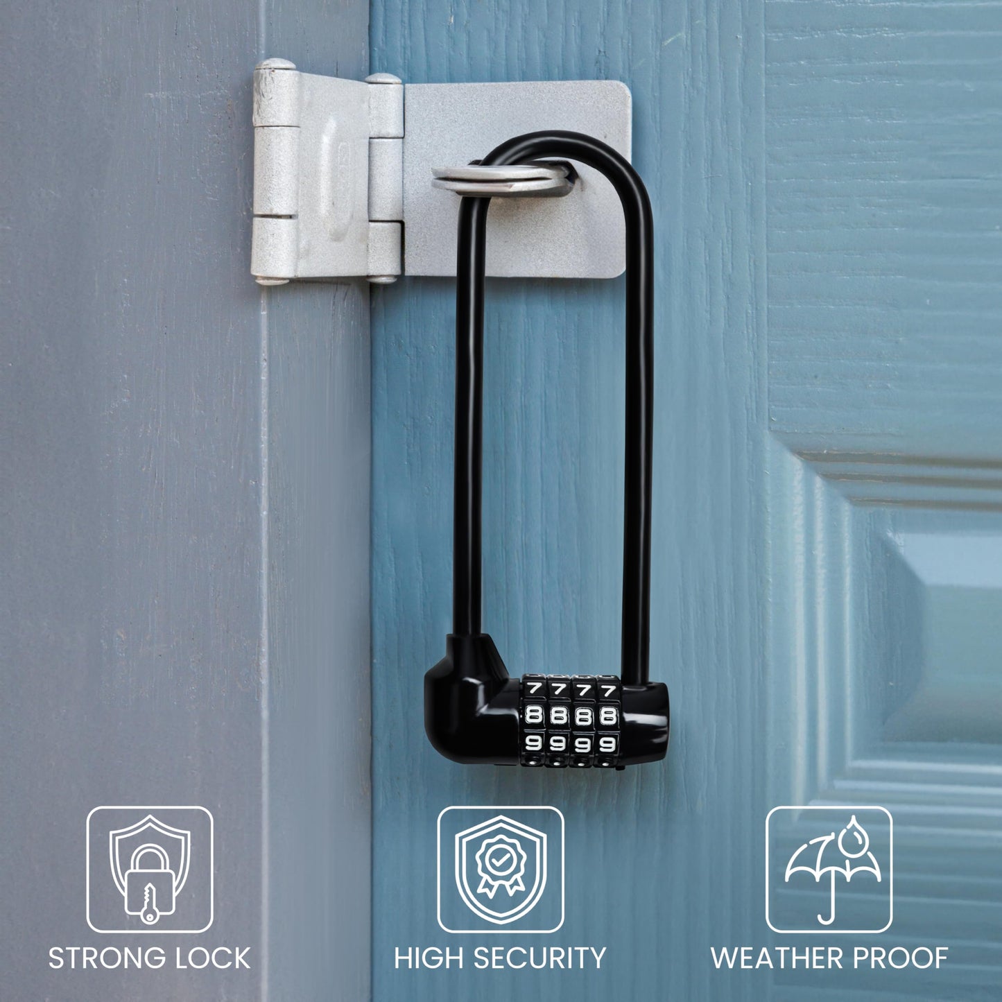 Kurtzy Combination Long Shackle Padlock - Long Gate Lock for Outdoor Fence/Gate with Resettable Code - Weatherproof Padlock for Door, Bicycles & Sheds